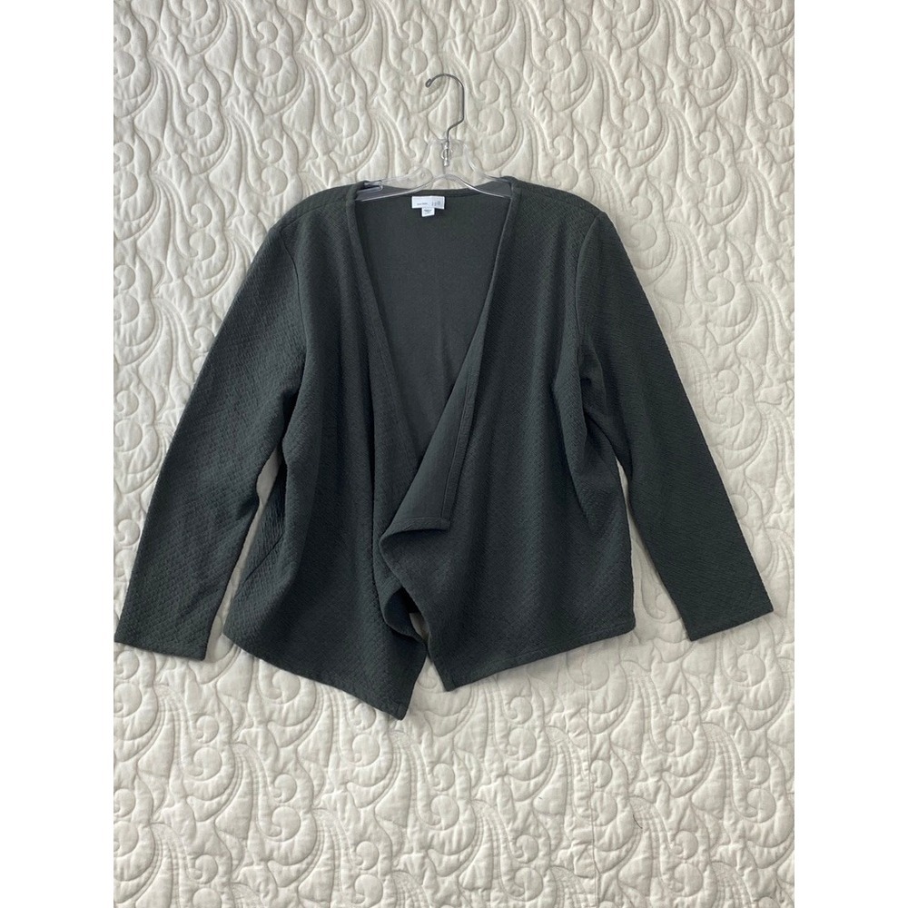 J. Jill Love Linen Cardigan Gray Women M Petite Textured Open Front Draped